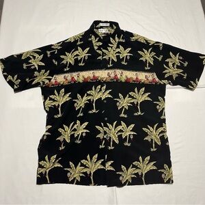 Vintage Pierre Cardin Hawaiian Shirt Mens Large Black Tropical Hula Girls